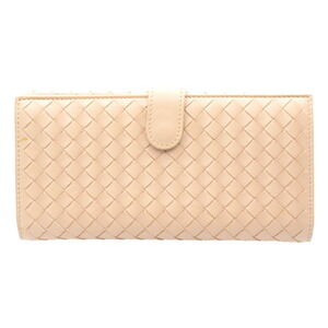Bottega Veneta Intrecciato Double Hook Long Wallet Lambskin Pink Beige
